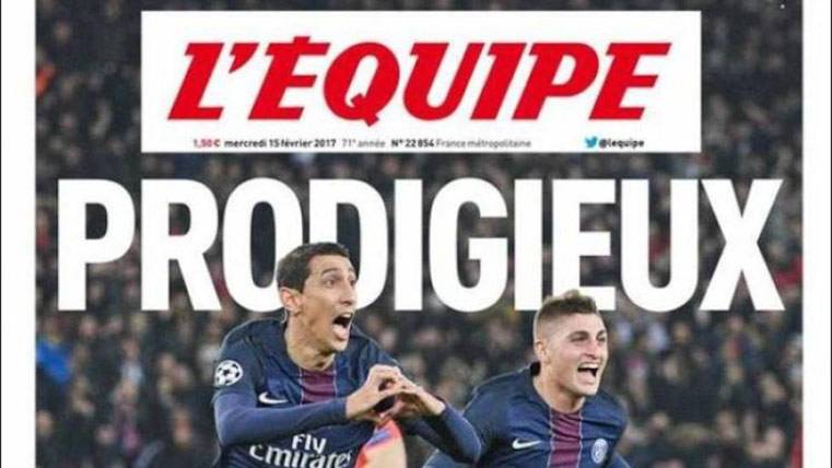 The cover of L'Équipe after the goleada of the PSG to the Barça
