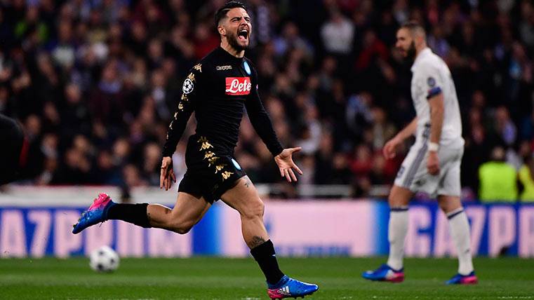 Roberto Insigne celebrando el gol anotado al Real Madrid y Keylor Navas