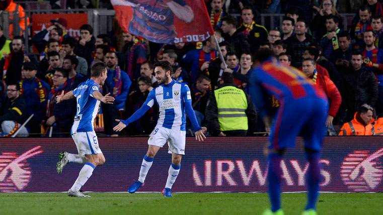 El Leganés, marcando el gol del empate en el Camp Nou