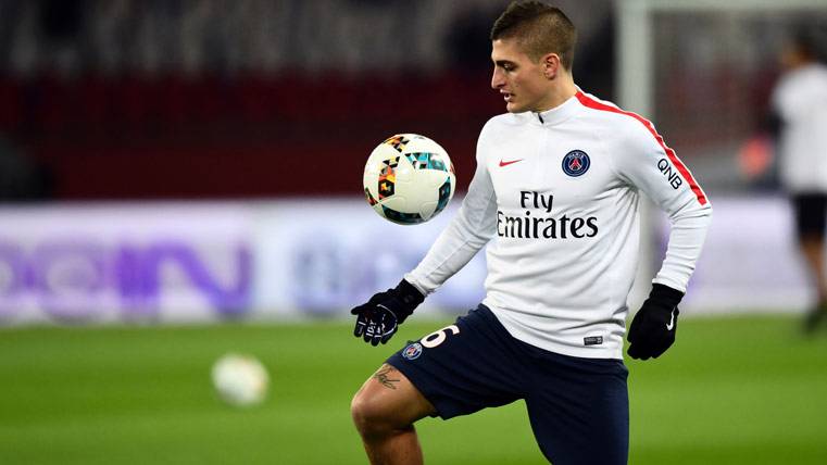 Marco Verratti, durante un calentamiento con el Paris Saint-Germain