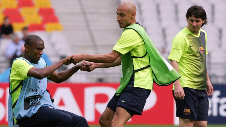 Henrik Larsson, Samuel Eto'or and Leo Messi, in an image of archive