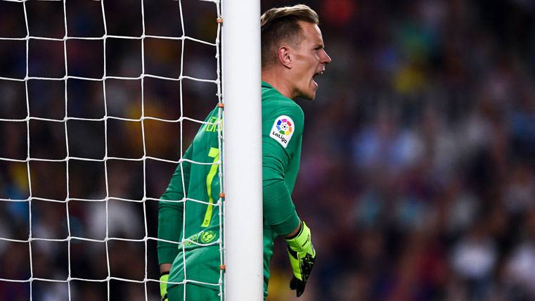 Ter Stegen, durante el partido contra el Atlético de Madrid