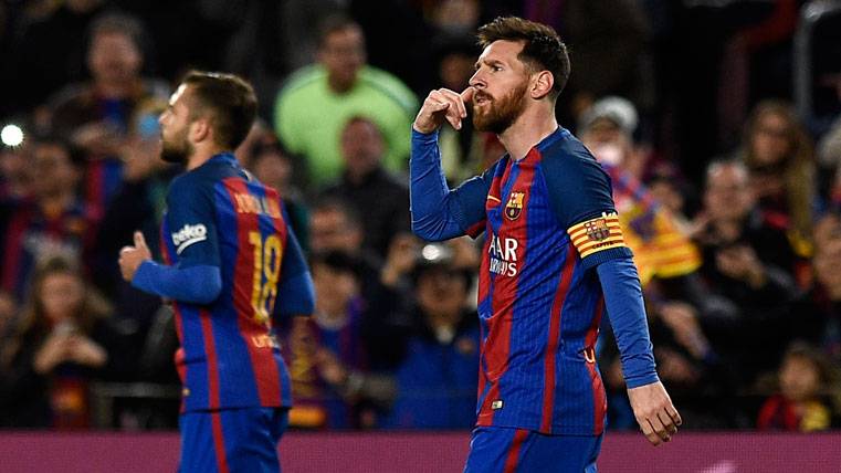Leo Messi, realizando un controvertido gesto tras marcar al Celta
