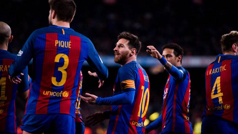 El FC Barcelona, celebrando la victoria contra el Celta de Vigo