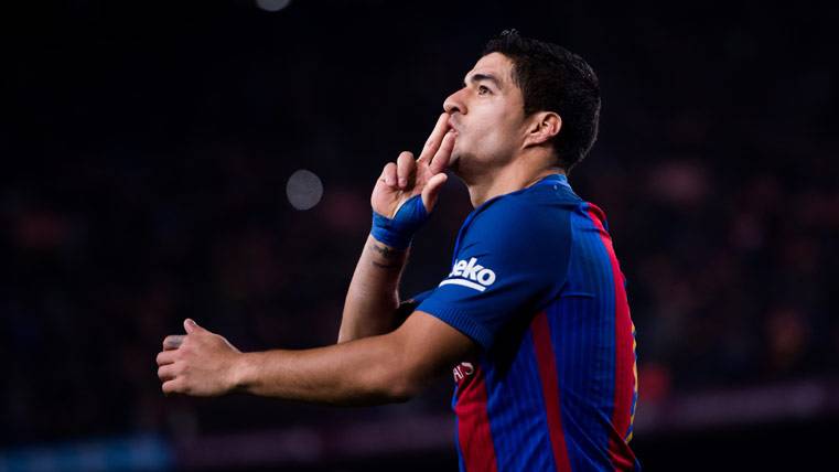 Luis Suárez, celebrating a goal with the FC Barcelona in the Camp Nou