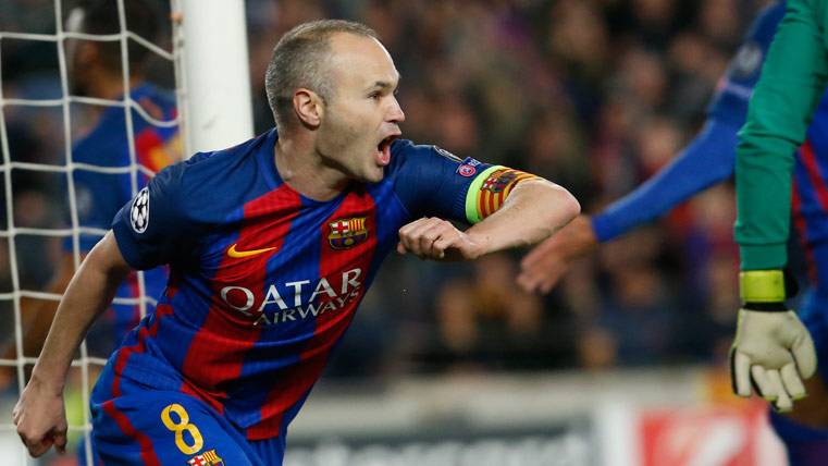 Andrés Iniesta, celebrando el segundo gol del partido ante el PSG