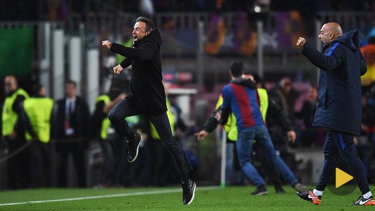 Luis Enrique celebra extasiado el gol de Sergi Roberto al PSG