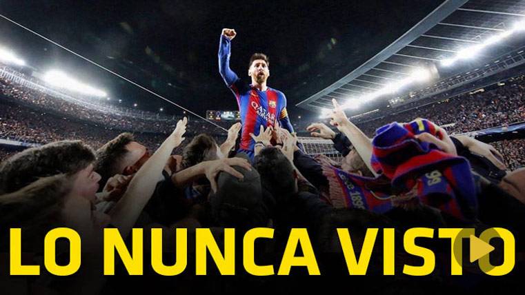 Leo Messi celebró el gol de Sergi Roberto con los aficionados del Camp Nou