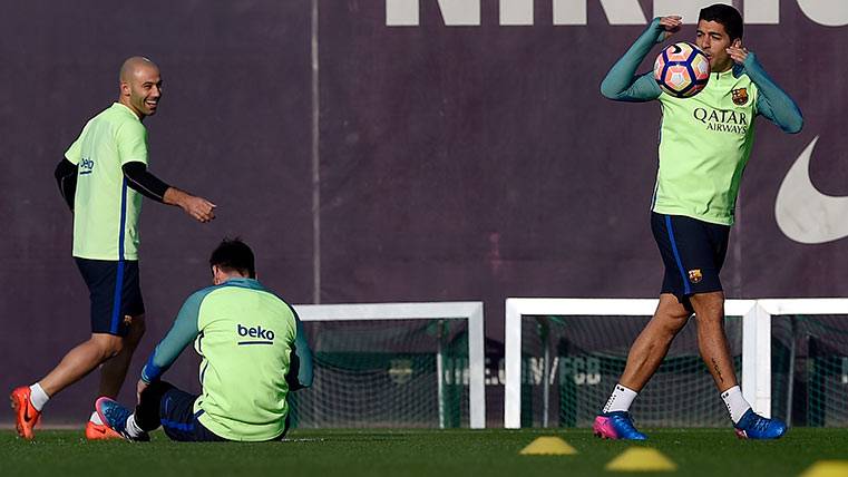 The players of the FC Barcelona in a training