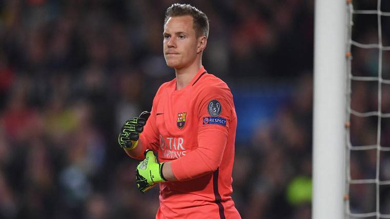 Ter Stegen, during a party of the FC Barcelona in the Camp Nou