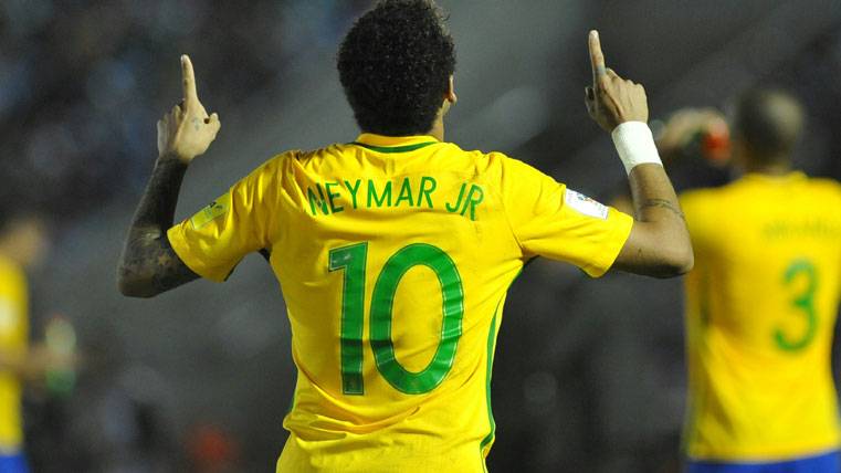 Neymar Jr, celebrating the golazo lumbered with to Uruguay days backwards