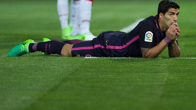 Luis Suárez, on the lawn of the New The Cármenes when being object of penalti