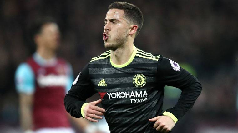 Eden Hazard, celebrating a marked goal with Chelsea