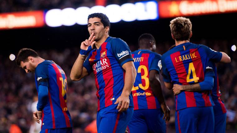 Luis Suárez, celebrating the golazo marked to the Seville in the Camp Nou