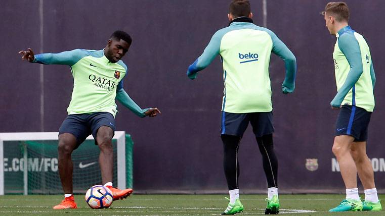 Samuel Umtiti, during a training with the FC Barcelona