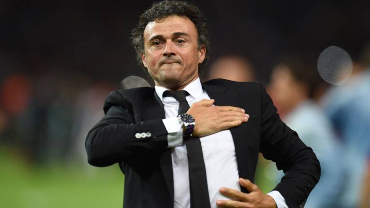 Luis Enrique, celebrating the epic traced back of the Barça against the PSG