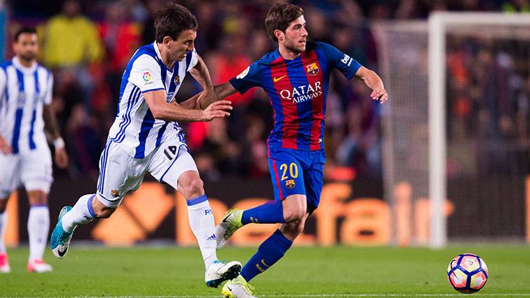 Sergi Roberto, in an action during the FC Barcelona-Real Sociedad