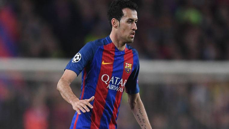 Sergio Busquets, during a party with the FC Barcelona this season