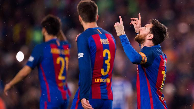 Leo Messi, celebrando un gol marcado con el FC Barcelona a la Real