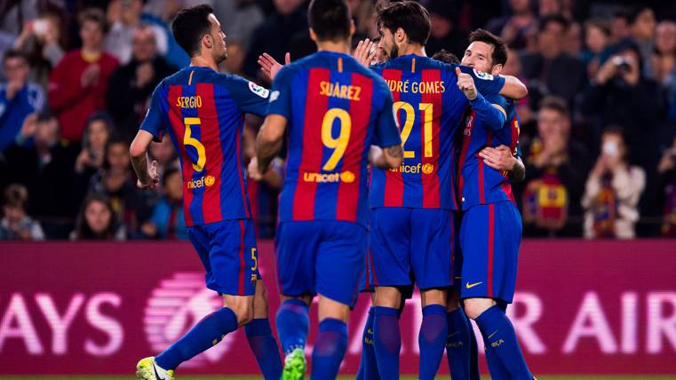 The FC Barcelona, celebrating a marked goal in the Camp Nou