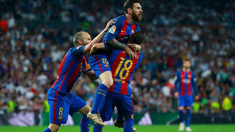 Leo Messi celebrating his golazo in the Classical Real Madrid-FC Barcelona
