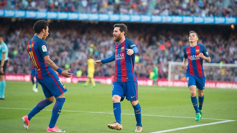 Leo Messi, celebrating a marked goal with the FC Barcelona