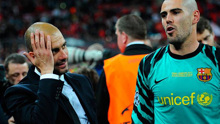 Pep Guardiola and Víctor Valdés, in his time with the FC Barcelona
