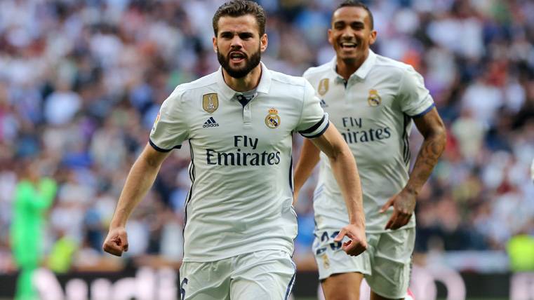Nacho, celebrating the marked goal to the Seville in the Bernabéu