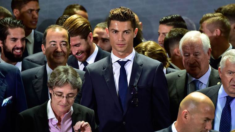 Cristiano Ronaldo, celebrando el título de Liga del Real Madrid
