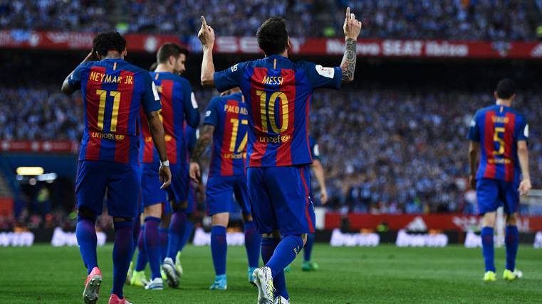Leo Messi, celebrating a marked goal with the FC Barcelona
