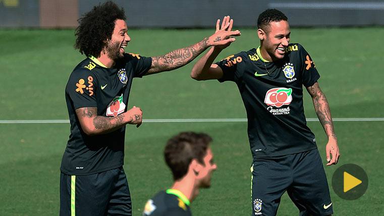Marcelo y Neymar, siempre de broma cuando están juntos