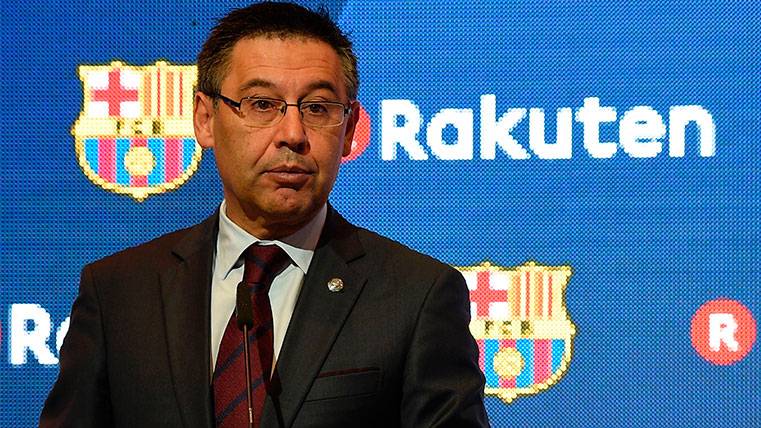 Bartomeu in the presentation of the agreement of the Barça with Rakuten