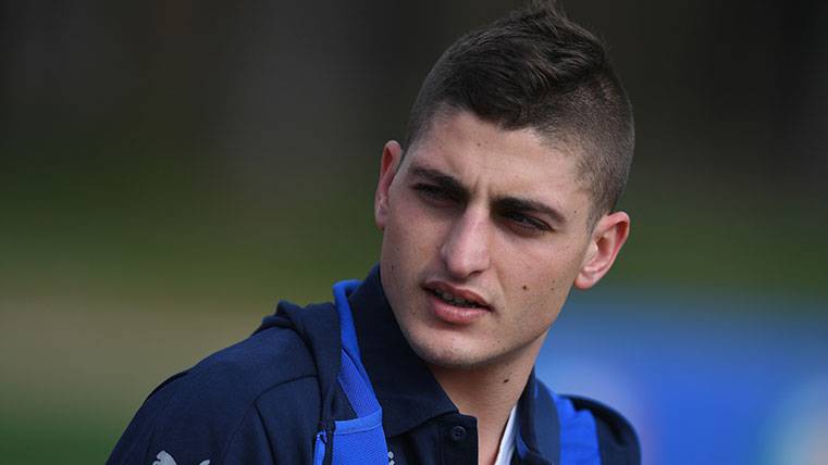 Marco Verratti en un entrenamiento con la selección italiana