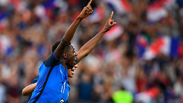 Ousmane Dembélé celebra el tanto de la victoria ante Inglaterra