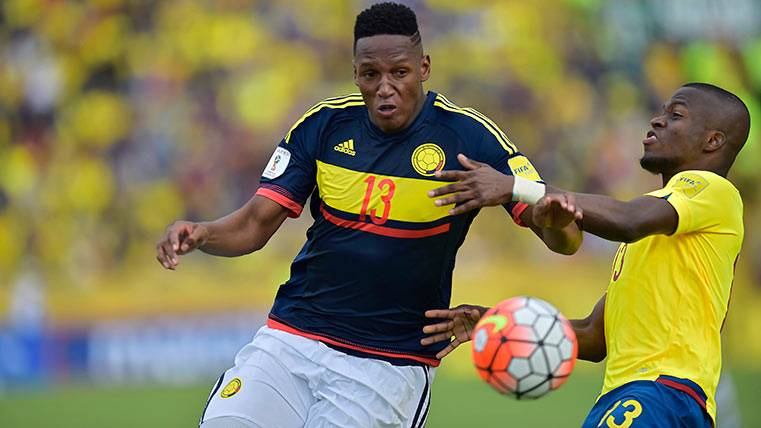 Yerry Mina, en un partido con Colombia