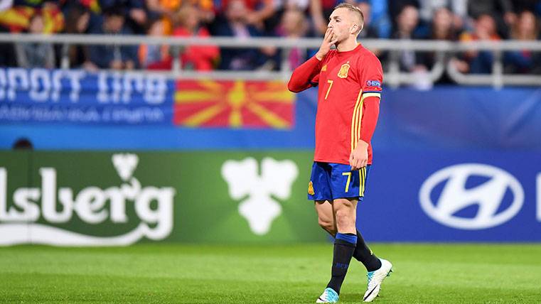 Gerard Deulofeu en una acción con la selección española en el Europeo Sub21