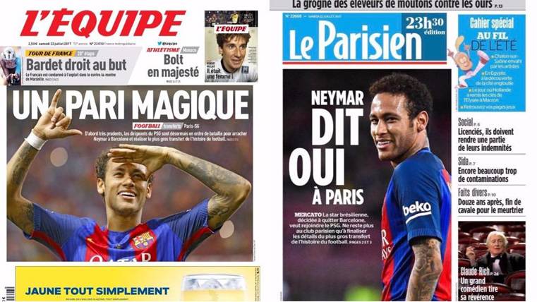 Neymar Jr, vestido con la camiseta del PSG en la prensa francesa