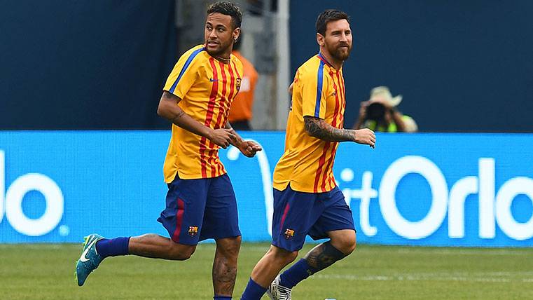Neymar y Leo Messi en un entrenamiento con el FC Barcelona