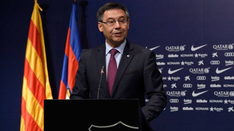 Josep Maria Bartomeu, during a press conference with the Barça