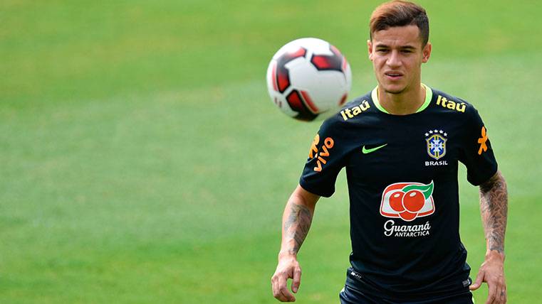 Philippe Coutinho en un entrenamiento de la selección de Brasil