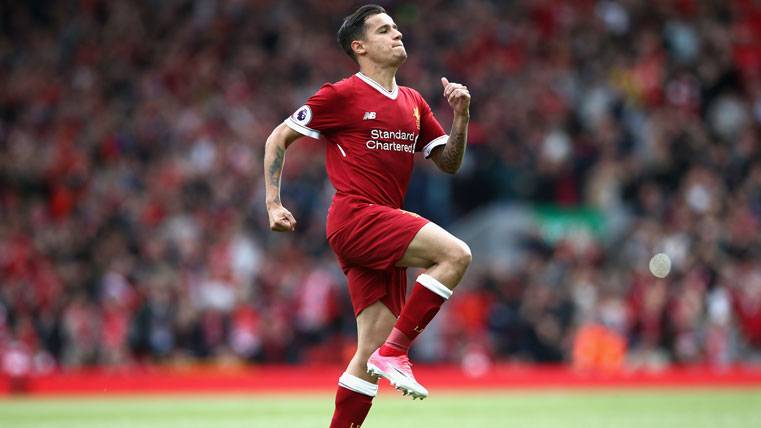 Philippe Coutinho, celebrando un gol marcado con el Liverpool