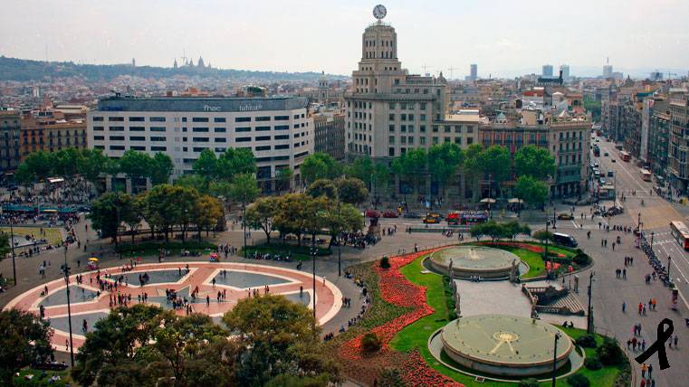 The Square of Catalonia of Barcelona in an image of archive