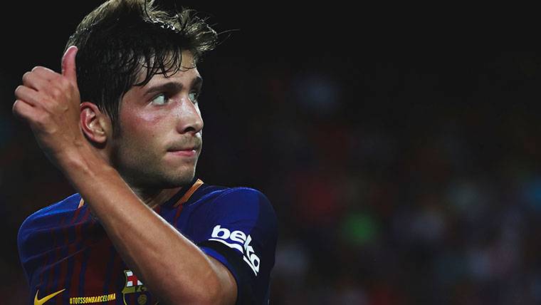Sergi Roberto, during a party with the FC Barcelona this season