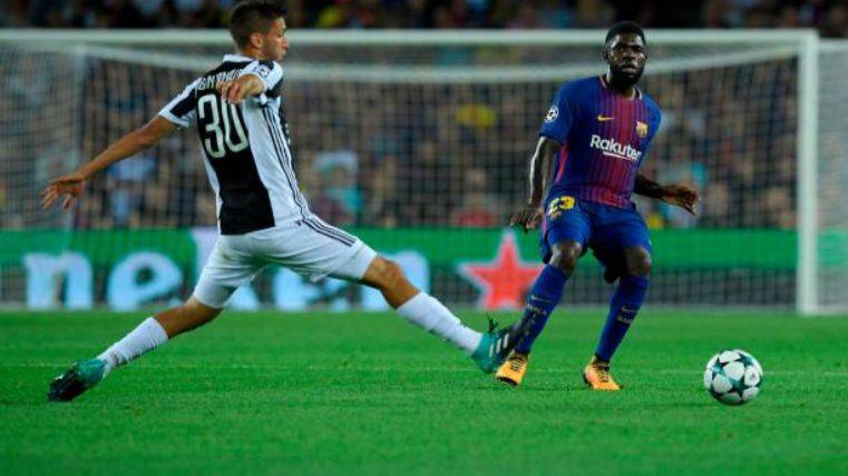 Umtiti, in an action in front of the Juventus