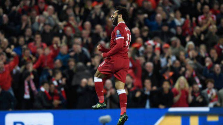 Salah celebrando el gol ante el Sevilla