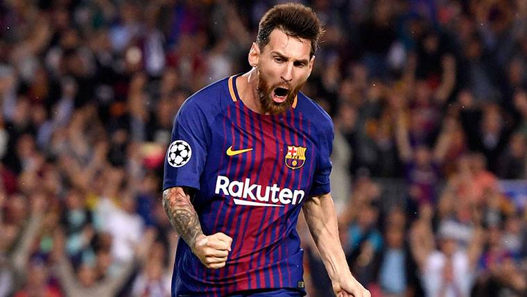 Leo Messi, celebrating a marked goal with the Barça to the Juventus