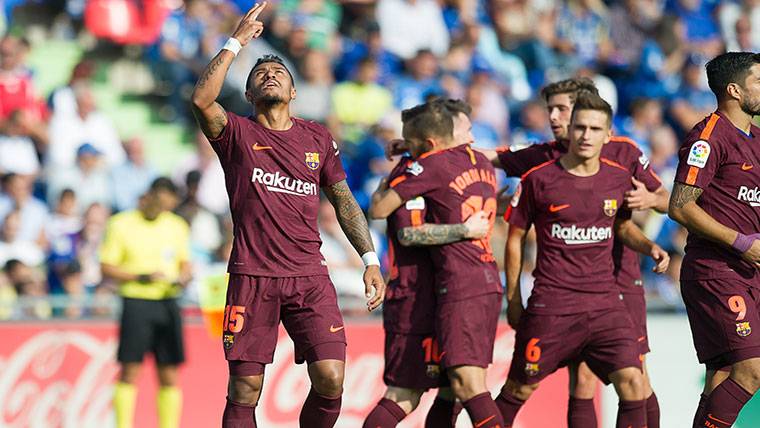 Paulinho, celebrando un gol marcado con el FC Barcelona al Getafe