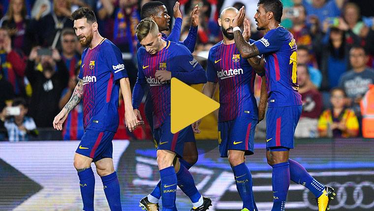 The FC Barcelona, celebrating one of the goals against the SD Eibar