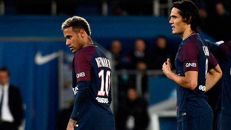 Neymar And Edinson Cavani during a party of Paris Saint Germain