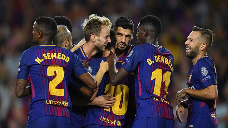 The FC Barcelona, celebrating a marked goal in the Camp Nou